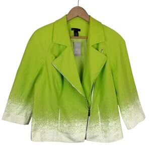 Lane Bryant NWT Women's Lime Green White Asymmetrical Zip Moto Jacket Size 16